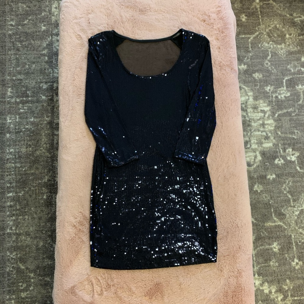 Black Sequin Bodycon Dress with see-through back